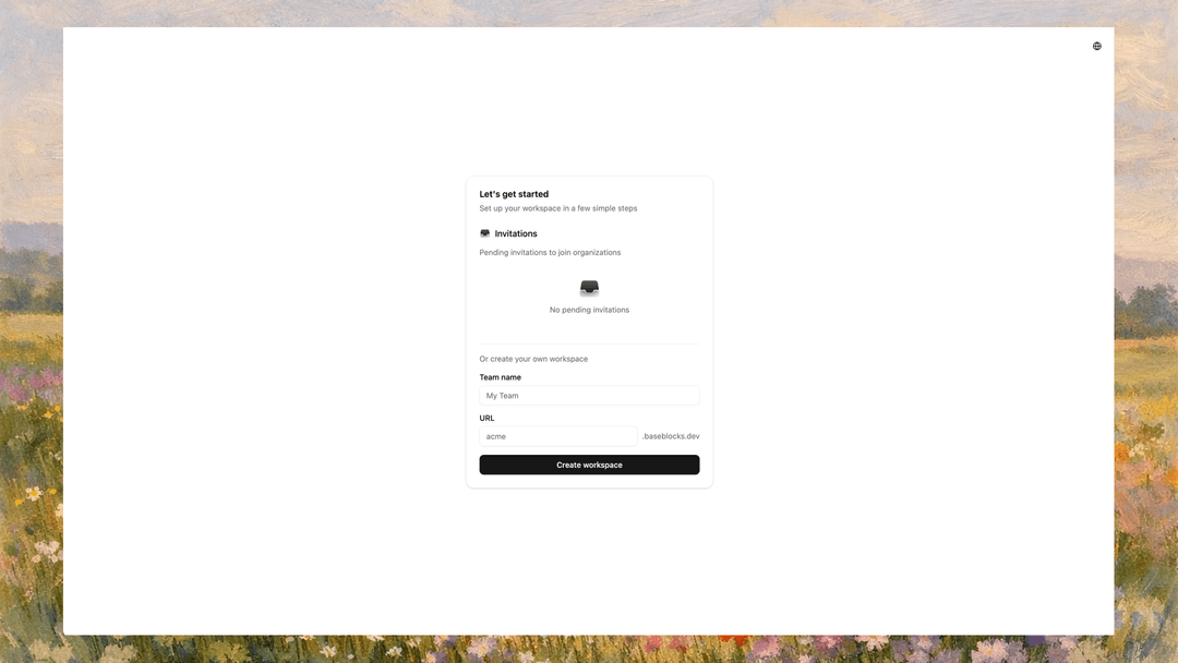 Ecran de creation d'espace de travail